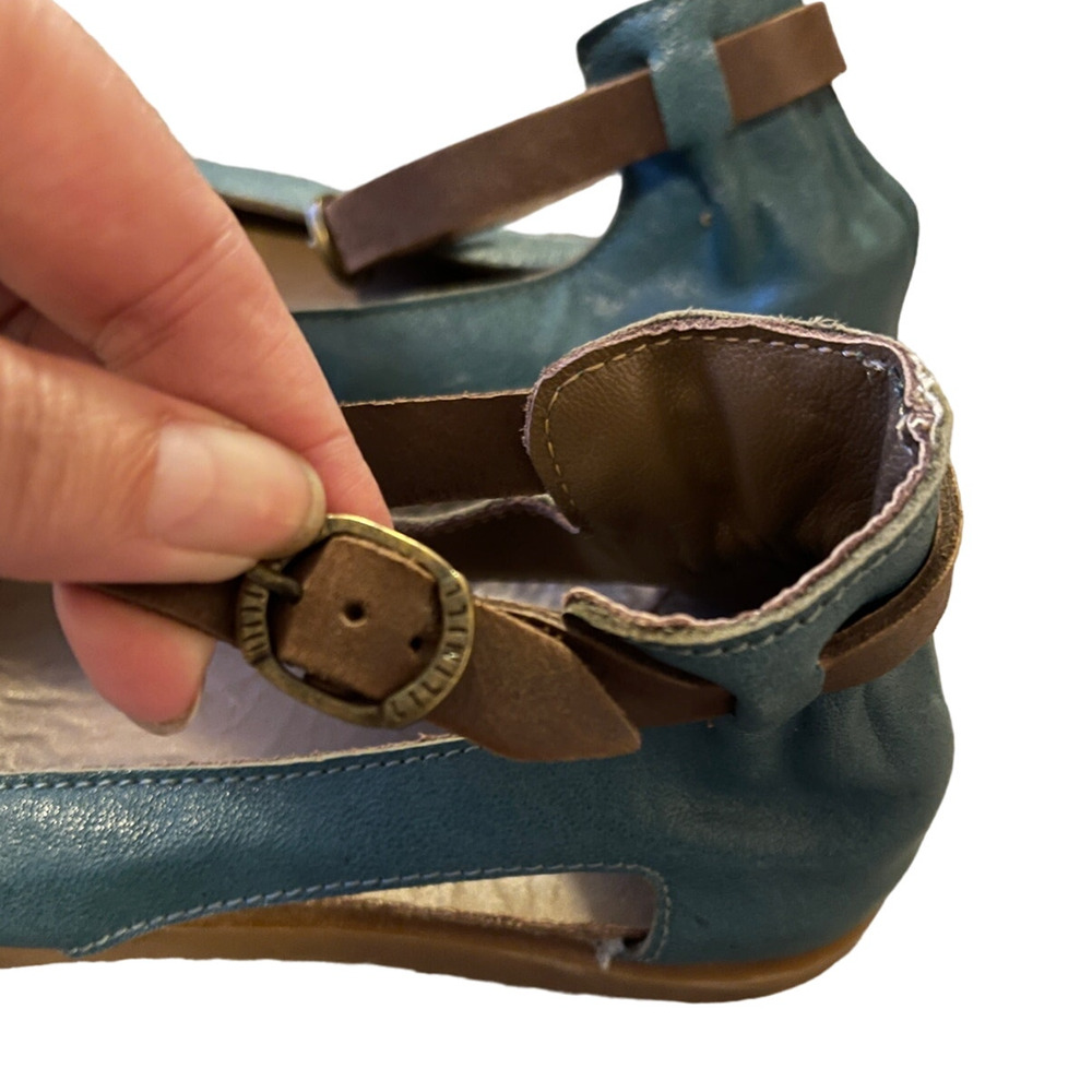 Anthropologie x Lili 7 Mill Italian Leather MUSK Sandals $289 Flats Teal Blue - Picture 5 of 8